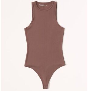 Abercrombie & Fitch Essential Ribbed Tank Bodysuit in Taupe. Size Small